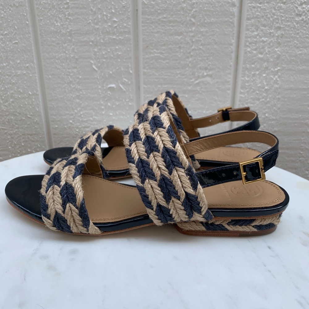 Tory Burch Navy Blue and Tan Woven Sandals. New wo tag. Never worn. - Picture 3 of 7